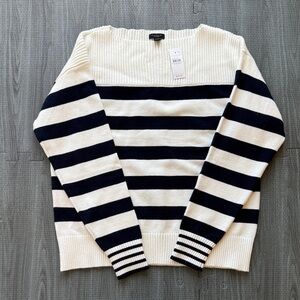 Ann Taylor Navy and White Striped Boatneck Sweater